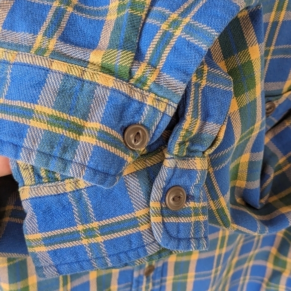Lands' End Canvas Blue Yellow Cotton Plaid Long Sleeve Button Front Shirt Large - Picture 4 of 8